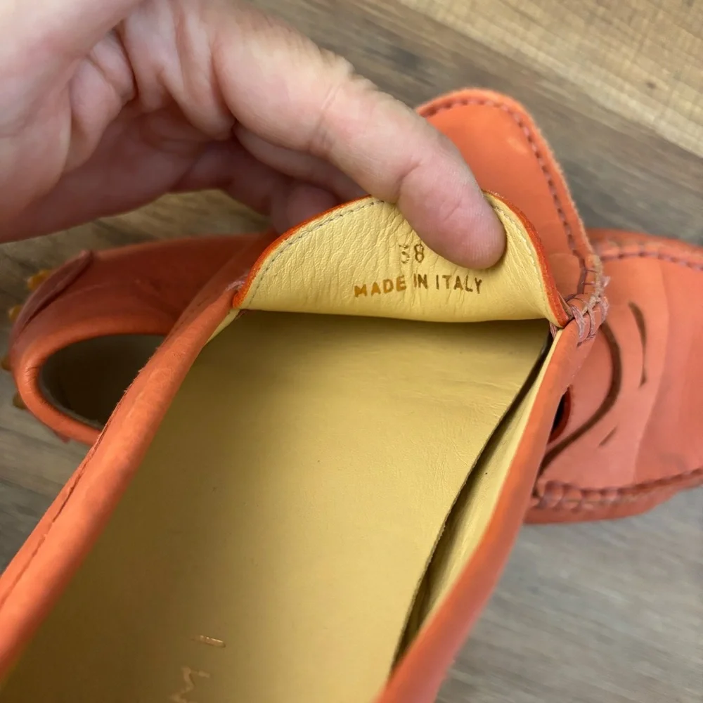 M.Gemi Leather Driving Moccasin Slip On Loafers Light Orange - Picture 2 of 8